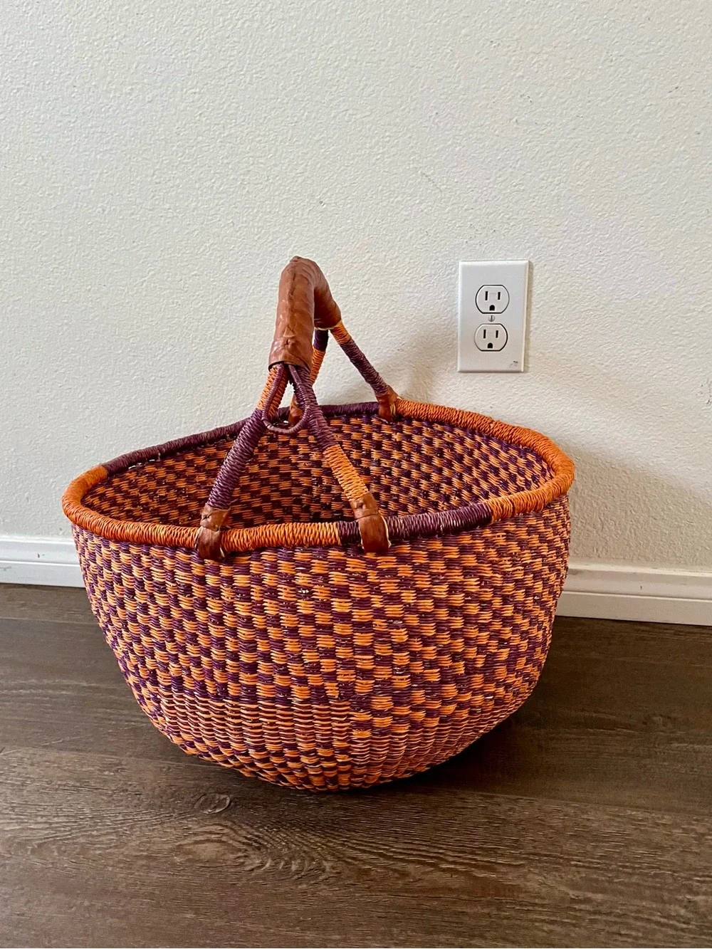 Handwoven Purple and Orange Market Basket - Home Accents